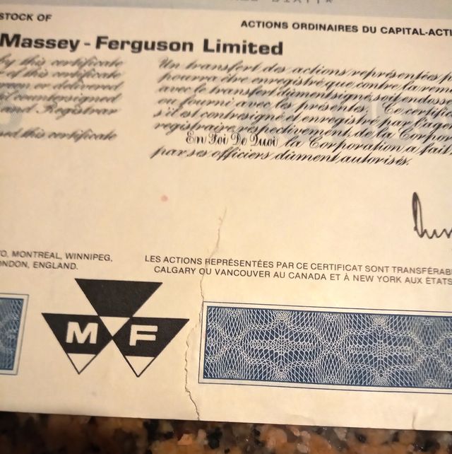 Certificato azionario Massey-Ferguson Limited 1983