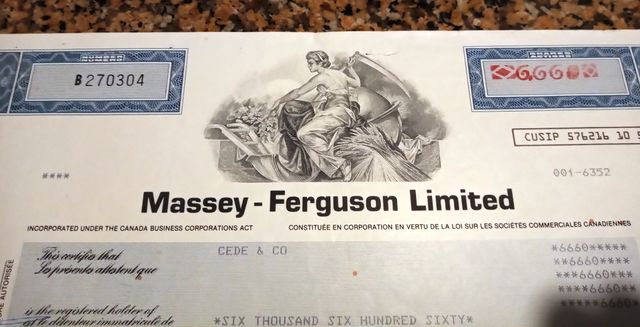 Certificato azionario Massey-Ferguson Limited 1983