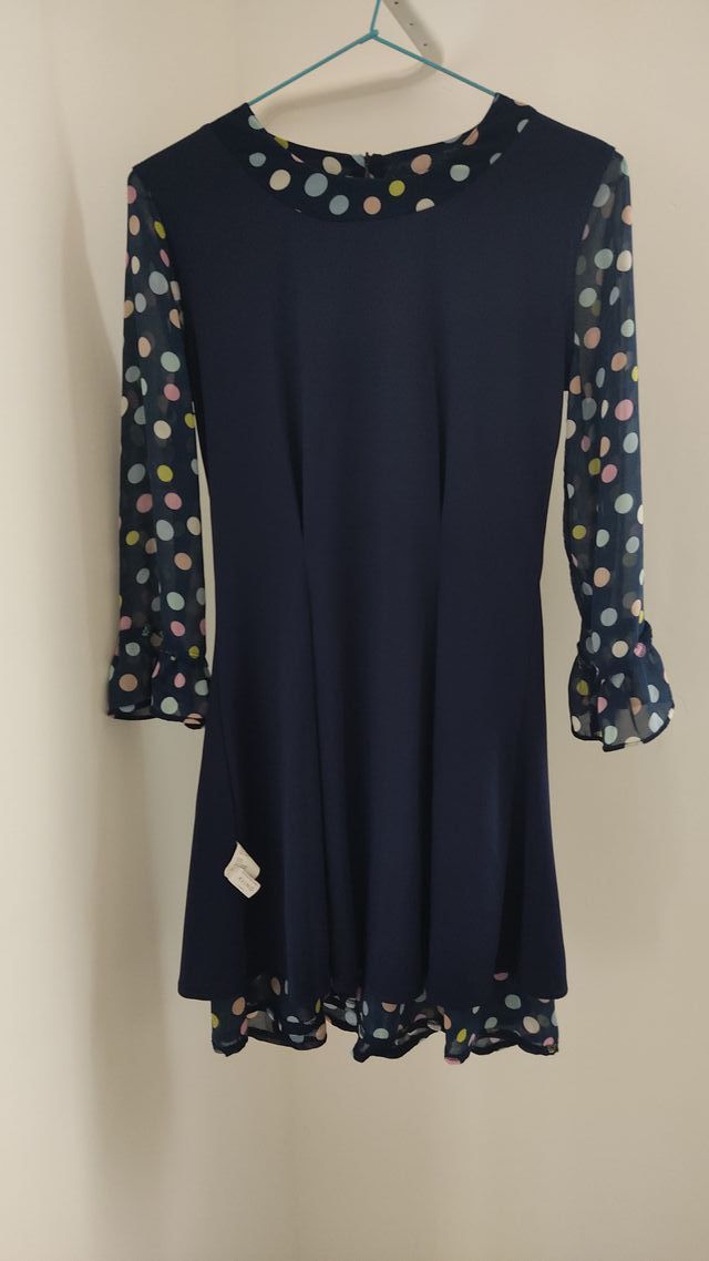 #VC7 Vestido corto azul marino con lunares KLING