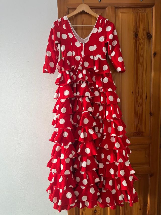 Traje flamenca niña rojo lunares blancos