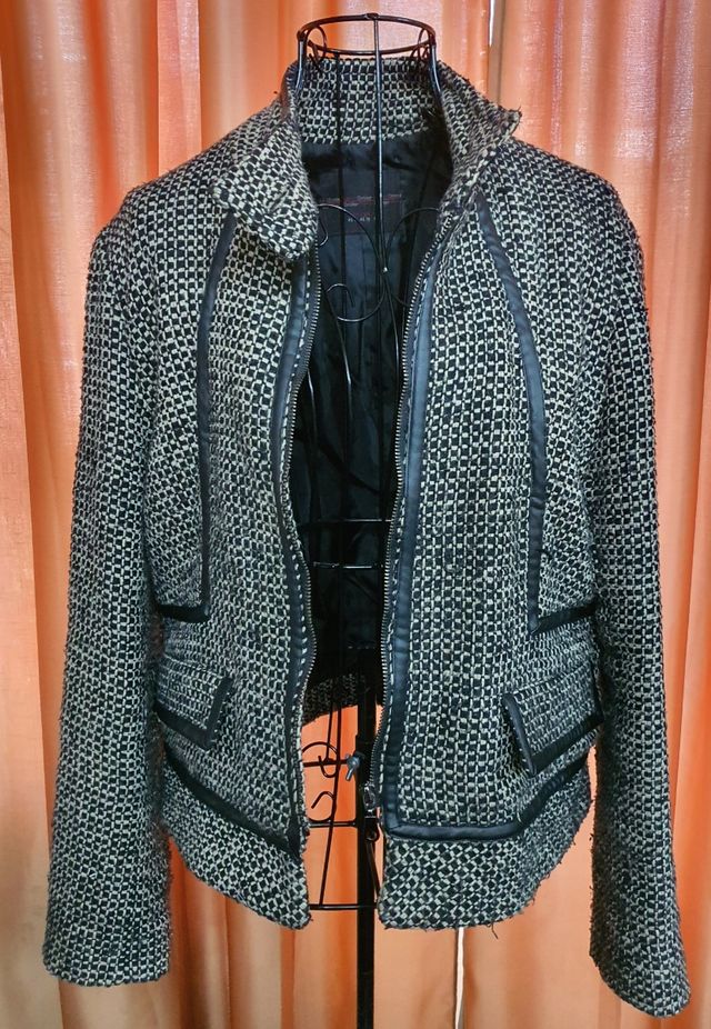 Chaqueta tweed October negra-beige