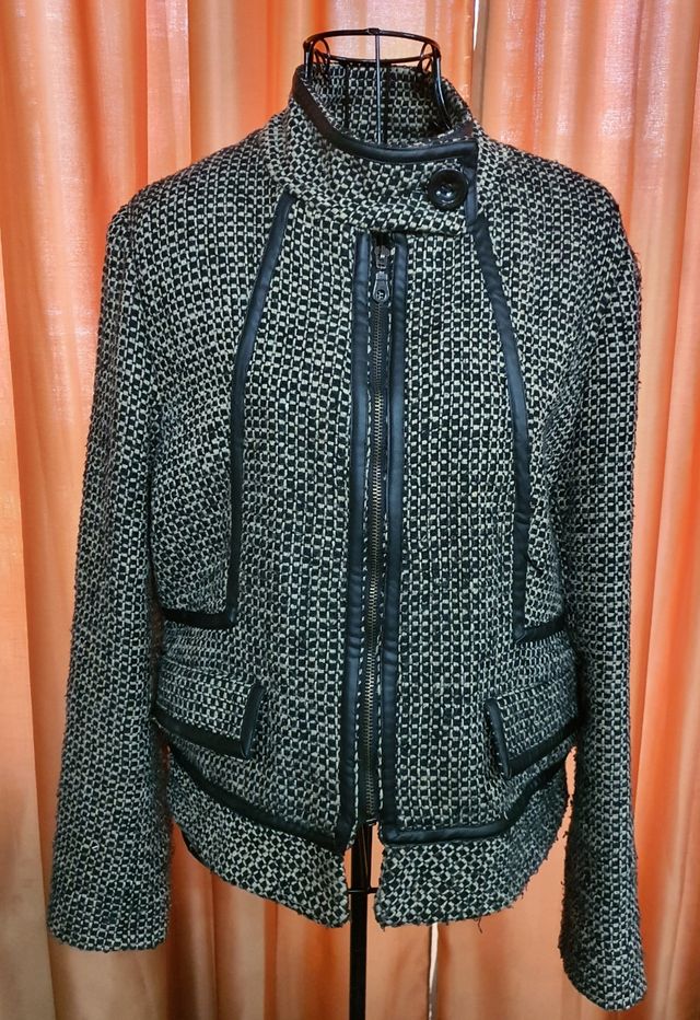 Chaqueta tweed October negra-beige