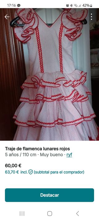Traje de flamenca niña. Talla 10