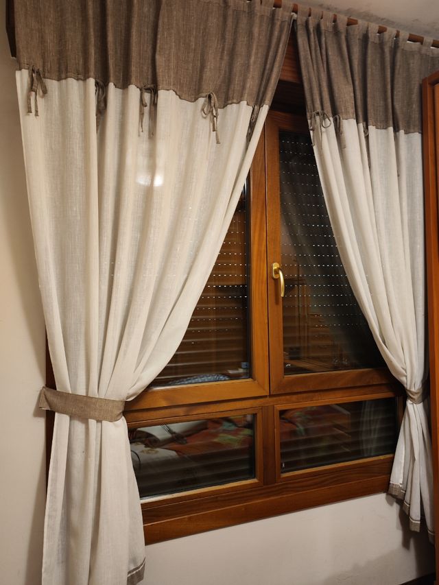 Cortinas lino beige y marrón