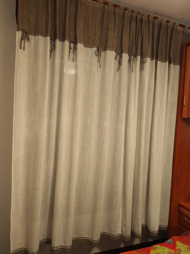 Cortinas lino beige y marrón