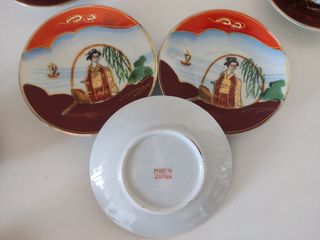 JUEGO DE CAFÉ / TÉ VINTAGE PORCELANA JAPÓN GEISHA
