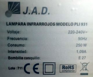 Lampara infrarrojos para mesa camilla