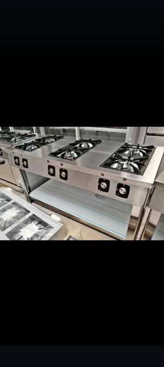Cocina de 6 fuegos a gas con soporte.