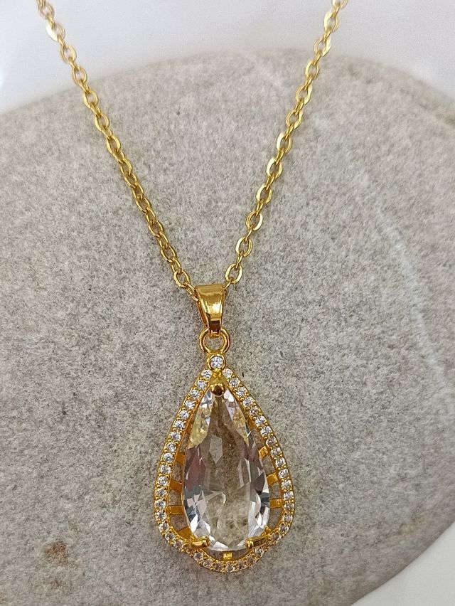 Collana a goccia in acciaio con zirconi blu