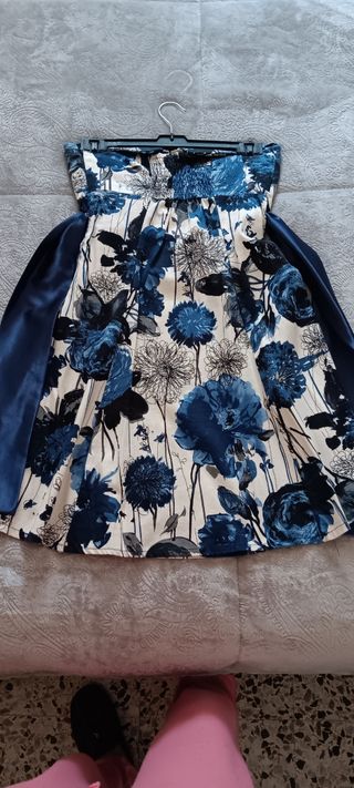 Vestido estampado azul y beige