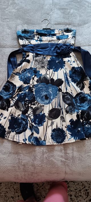 Vestido estampado azul y beige