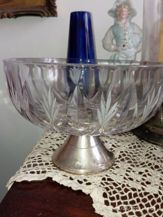 Antica alzatina cristallo e argento