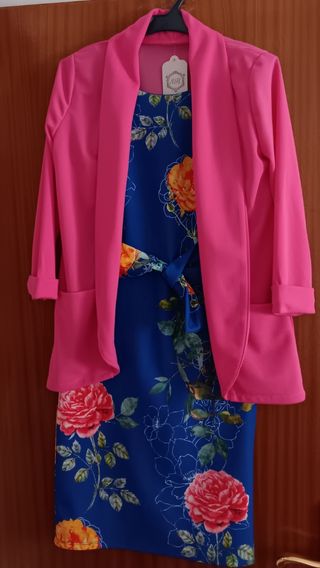 Vestido flores azul - Talla S y chaqueta