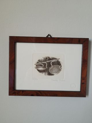 Litografia firmata e numerata in cornice di radica