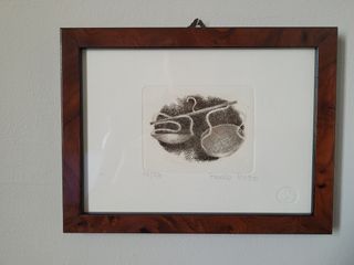 Litografia firmata e numerata in cornice di radica