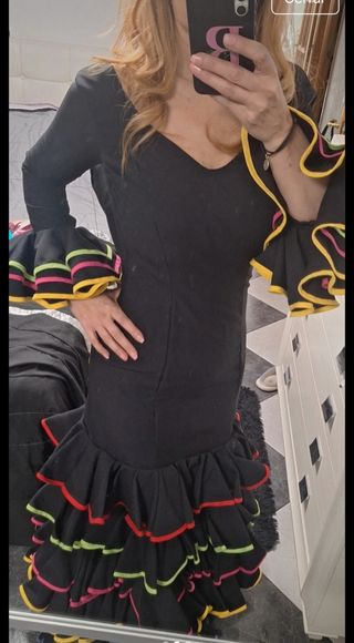 Traje Flamenca Negro Multicolor