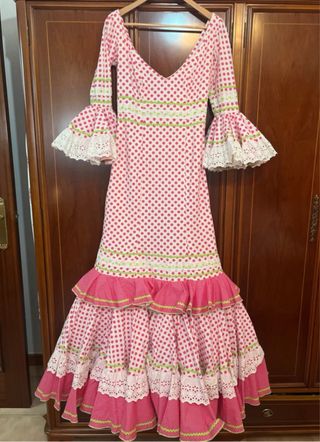 Traje Flamenca Rosa y Verde