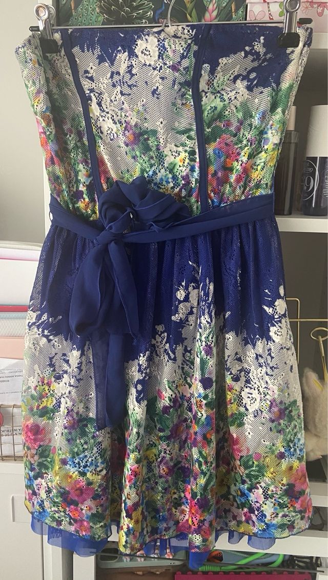 Vestido cóctel azul floral M