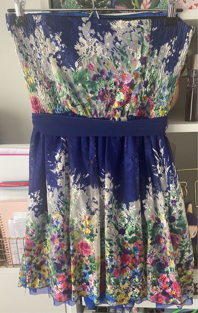 Vestido cóctel azul floral M