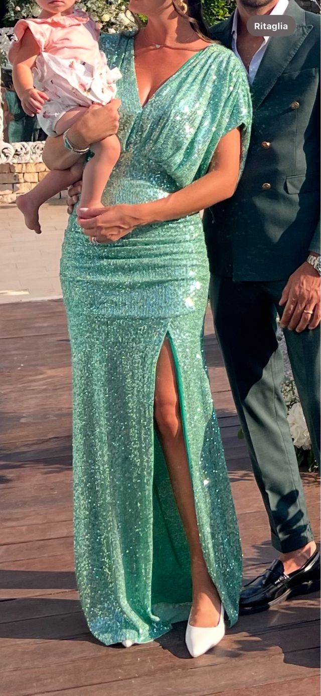 Vestito paillettes verde menta