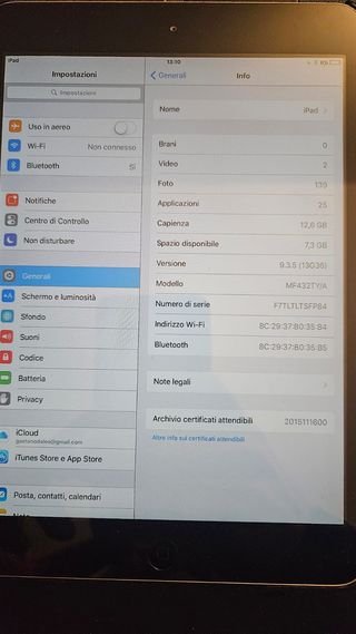 Apple iPad Mini argento mod. A1432 (MF432TY/A)