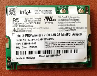 Scheda Intel pro/wirelees 2100 LAN 3B Mini PCI Ada
