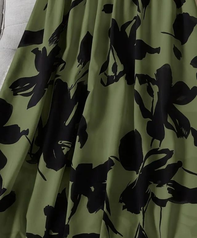 Gonna lunga verde oliva stampa floreale con elasti