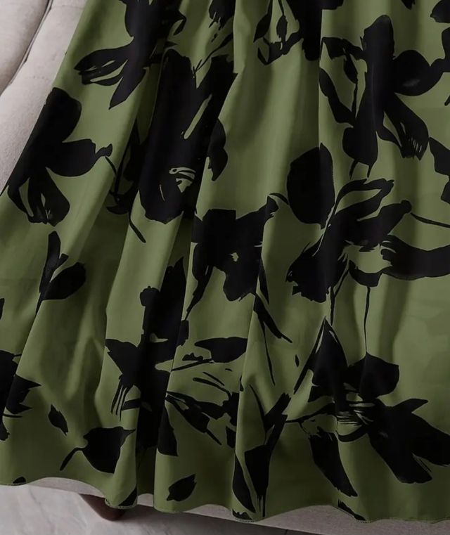 Gonna lunga verde oliva stampa floreale con elasti