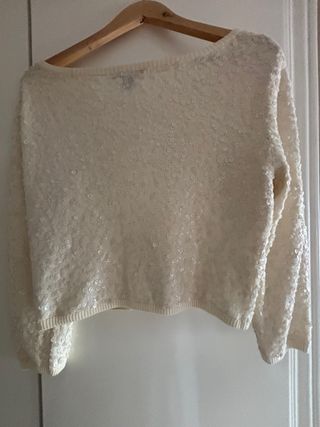 Chaqueta punto marfil con lentejuelas