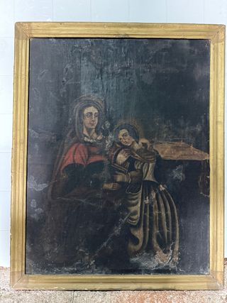 Óleo Antiguo s.XVIII: Santa Ana y Virgen