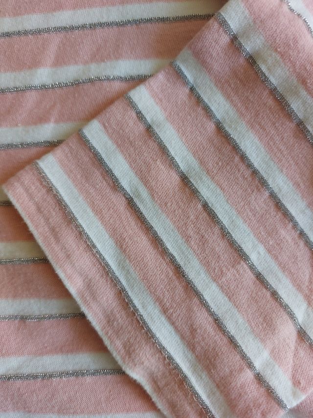 2 Camisetas niña rayas rosa-plata y azul-plata