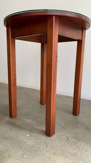Mesa redonda vintage madera oscura cristal