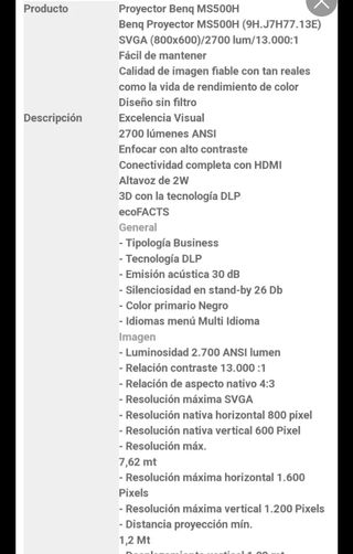 Proyector Benq Ms500h.