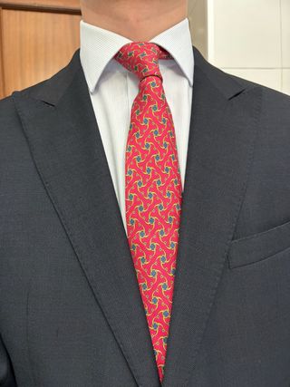 Corbata Hermès | Seda Roja y Dorada