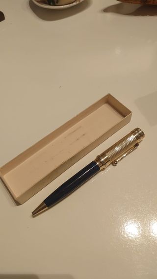 Bolígrafo antiguo dorado y azul
