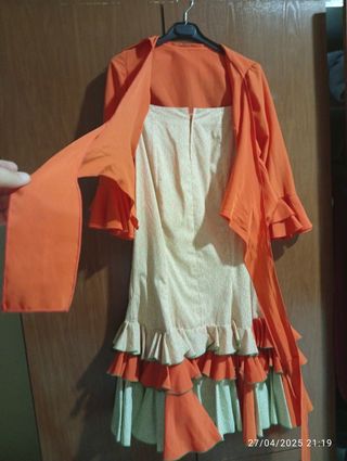 Traje Flamenca: 2 piezas - Naranja y Beige