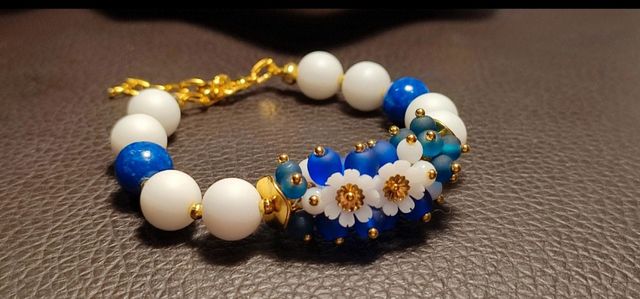 Bracciale regolabile agata bianca,blu,