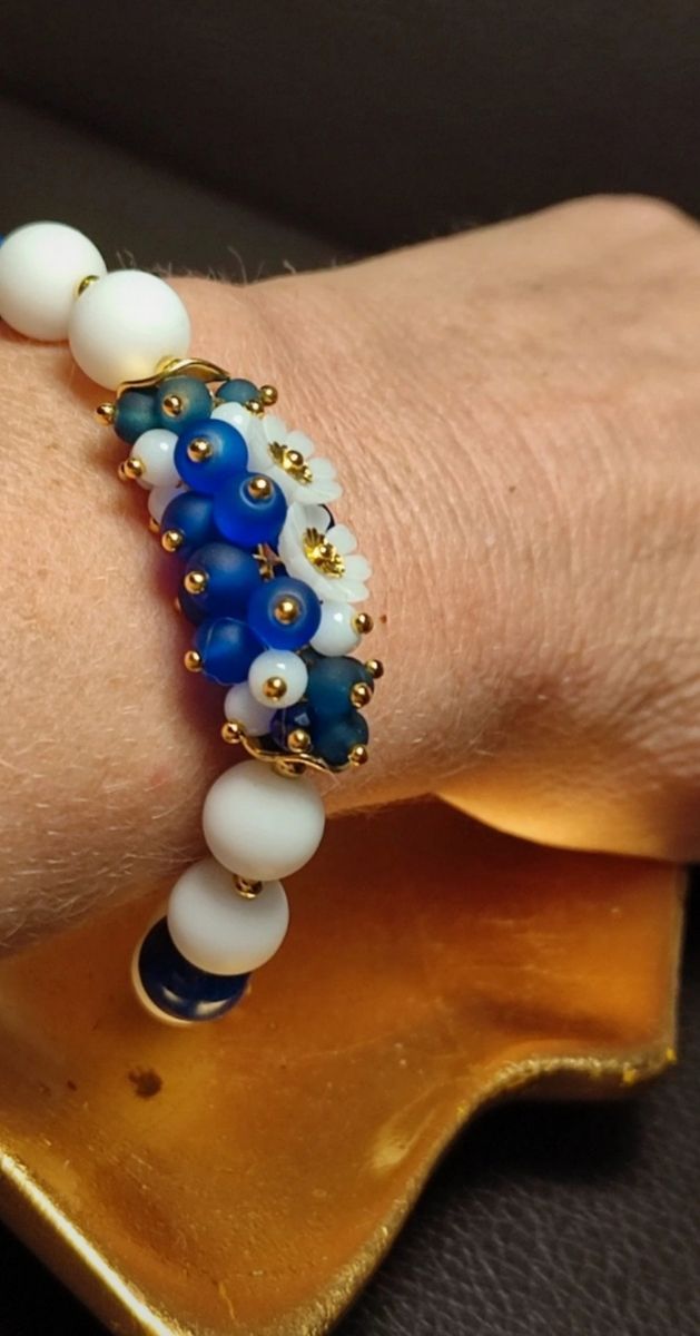 Bracciale regolabile agata bianca,blu,