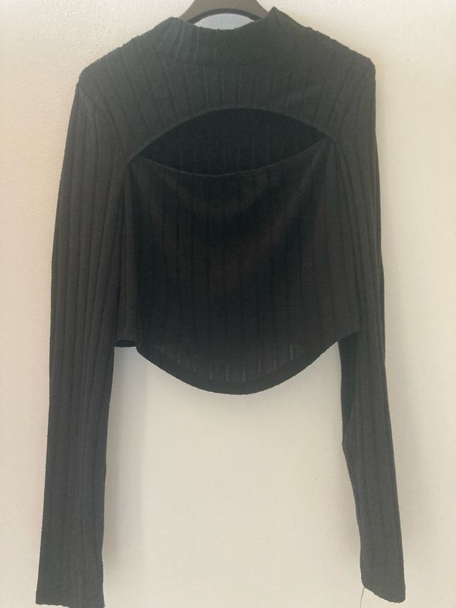 Top Shein nero a maniche lunghe, Tg L