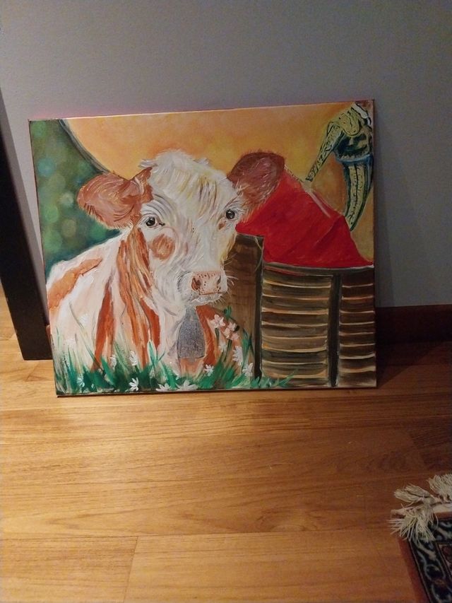 Quadro dipinto: la mucca triste
