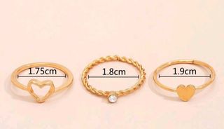 Pack de 3 Anillos corazón & brillantes - Dorados