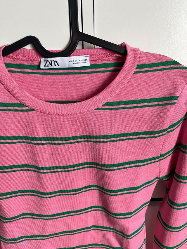 Top Zara rayas rosa-verde Nuevo