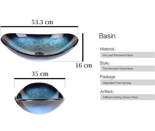 Lavabo de cristal azul y negro