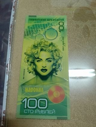 Placa metálica Madonna Like a Virgin más billete