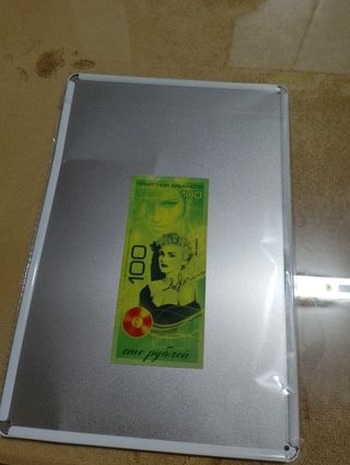 Placa metálica Madonna Like a Virgin más billete