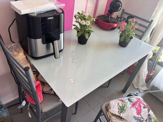 Mesa cristal moderna - Gris y Blanca