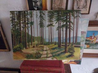 ANTIGUO Cuadro OLEO  paisaje bosque óleo