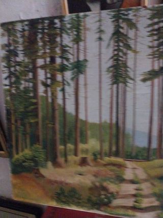 ANTIGUO Cuadro OLEO  paisaje bosque óleo