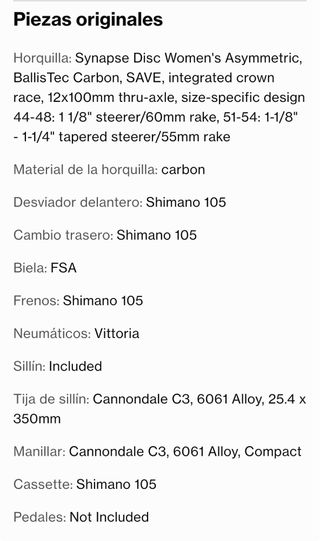 Bici Cannondale Synapse Carbon Disc 105 Women’s