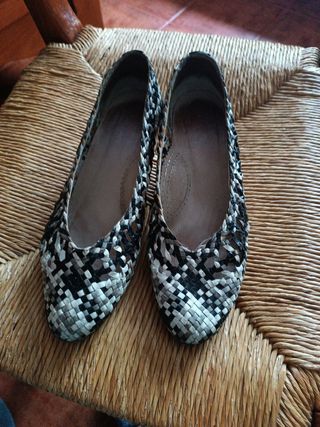 Zapatos trenzados piel blanco-negro